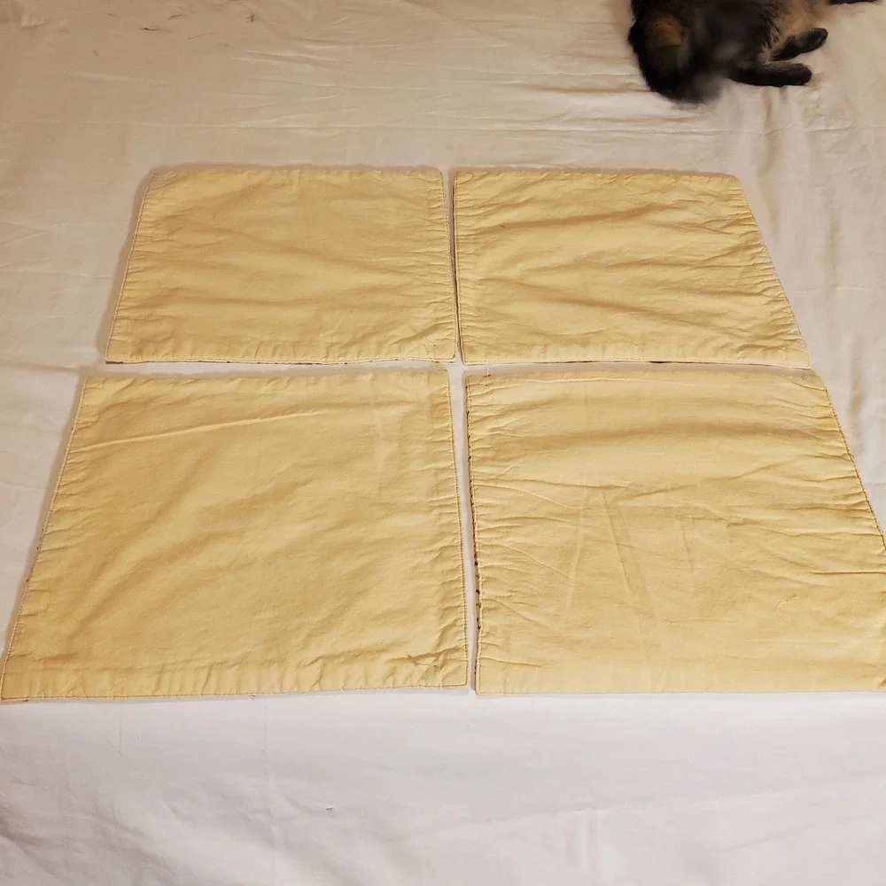 Set of 4 Embroidered Cotton Square Placemats Cream Teal Brown Spiral Geometric